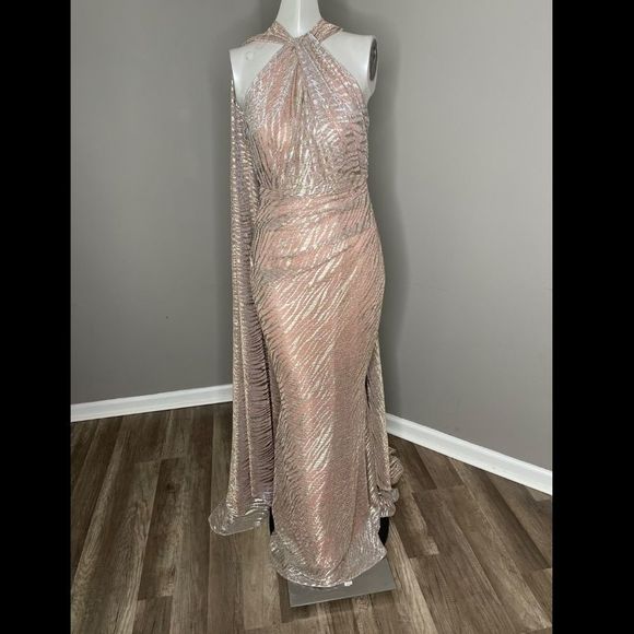 NWT Talbot Runhof long-sleeve draped maxi dress Size 4 $2750 - Picture 11 of 13